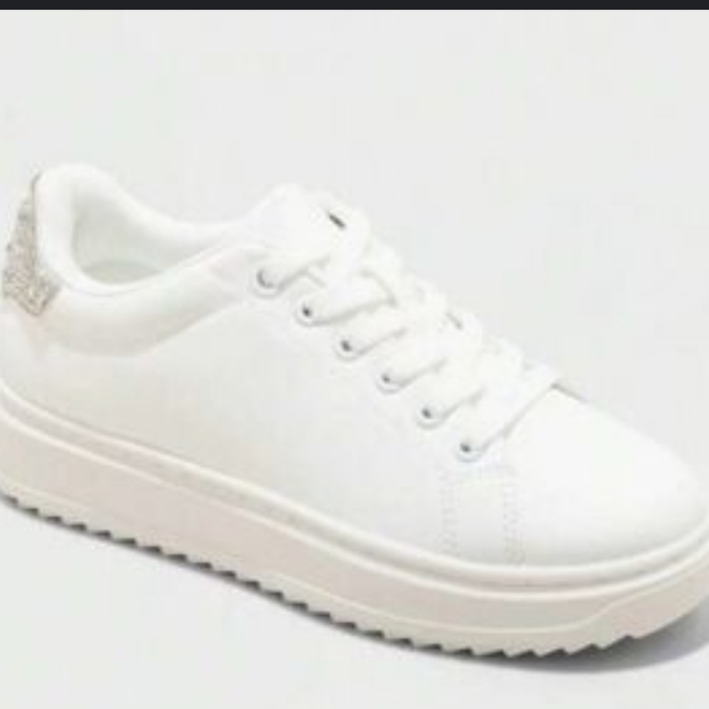 SIZES ADDED A New Day Peggy White Sneakers with Rhinestone Accents